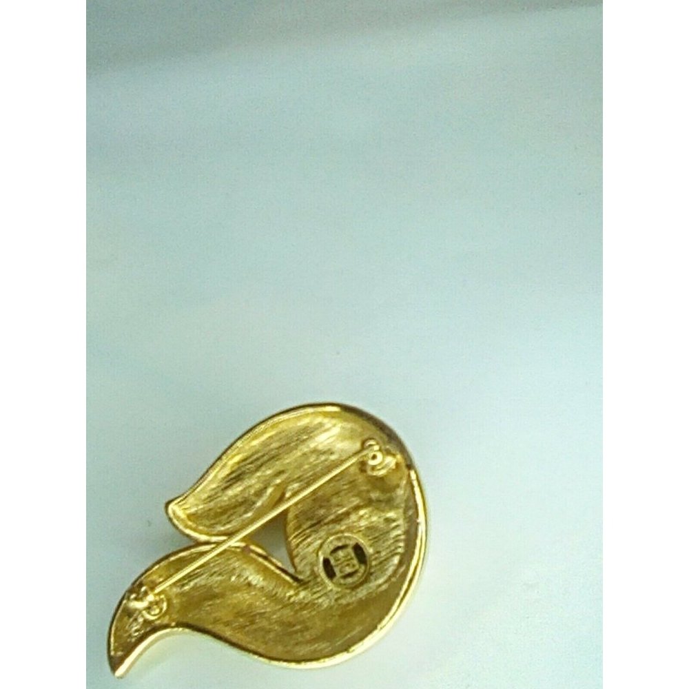 Vintage Signed Givenchy Paris Paisley Shaped Jewlled Brooch with Faux Pearl - Picture 2 of 4